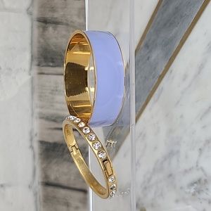 J Crew Gold Plated Enameled Bangle & Rhinestone Pave Hinge Bracelet Lilac/Gold